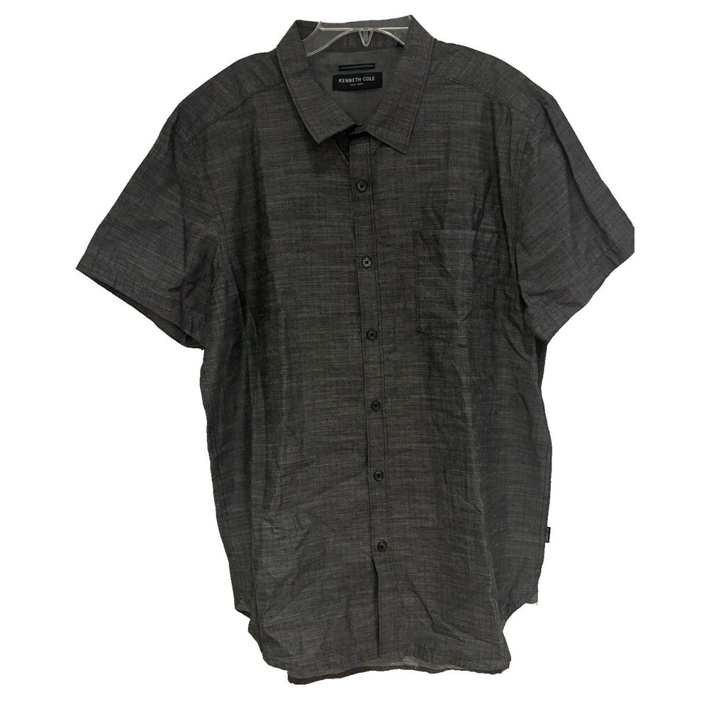 Kenneth Cole Shirt Mens XL Black Short Sleeve Button Down 100% Cotton $69 NWT